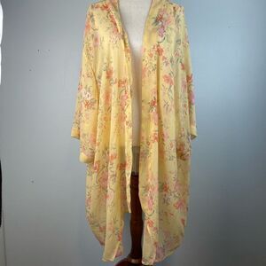 American Eagle Floral Yellow Women's Kimono Style Wrap One Size EUC